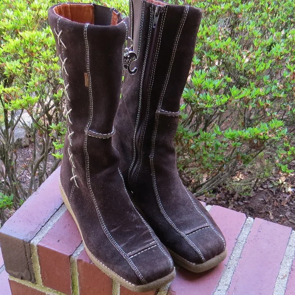 Vintage Gattino Leather Boots - Size 39 - Brown - Contrast Stitching - Suede - Picture 1 of 16